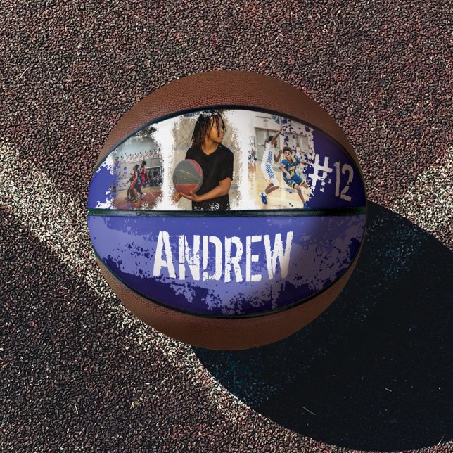 Sporty Custom Player Name & Nummer 3 Foto Collage Basketball (Von Creator hochgeladen)