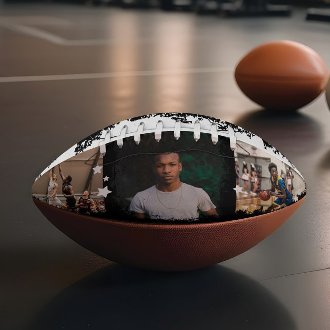 Sporty Custom Player Name & Nummer 3 Foto Collage Football (Sporty Custom Player Name & Number 3 Photo Collage Football)