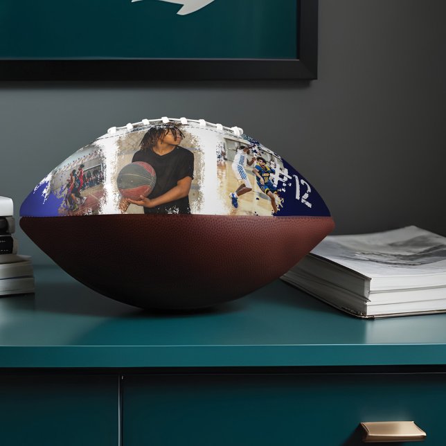 Sporty Custom Player Name & Nummer 3 Foto Collage Football (Sporty Custom Player Name & Number 3 Photo Collage Football)