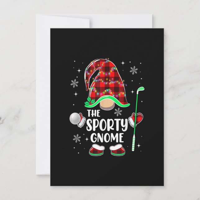 Sporty Gnome Golf Buffalo Karierte Weihnachtsbeleu Einladung (Vorderseite)