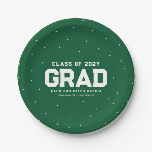 Sporty grad Sportlergrün personalisierter Abschlus Pappteller