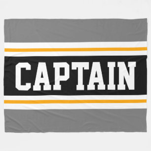 Sporty Gray Yellow Black CAPTAIN Racing Stripes Fleecedecke