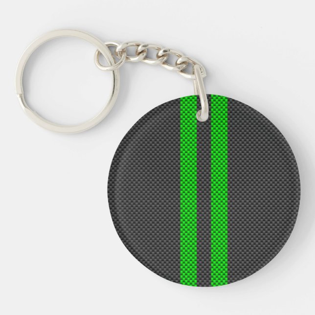 Sporty Green Carbon Fibre Racing Stripes Schlüsselanhänger (Vorderseite)