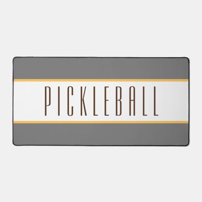 Sporty Grey White Racing Stripes PICKLEBALL Text Schreibtischunterlage (Vorderseite)