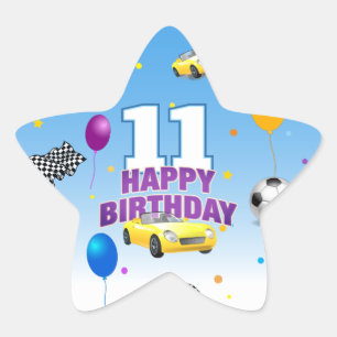 Sporty Happy Birthday BLAU Stern-Aufkleber
