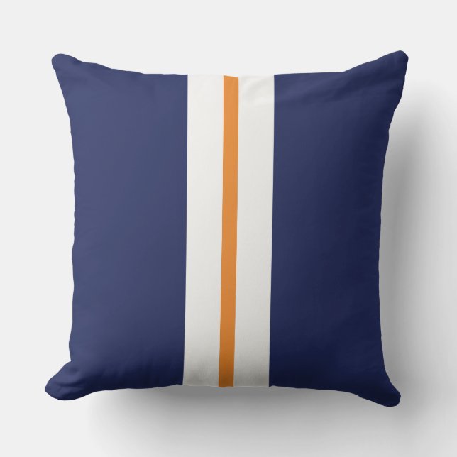 Sporty Navy Blue Slim Orange White Racing Streifen Kissen (Vorderseite)