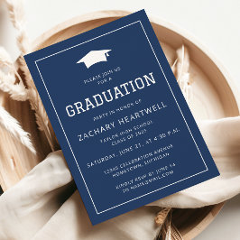 Sporty Navy Blue White Graduation Party Invitation