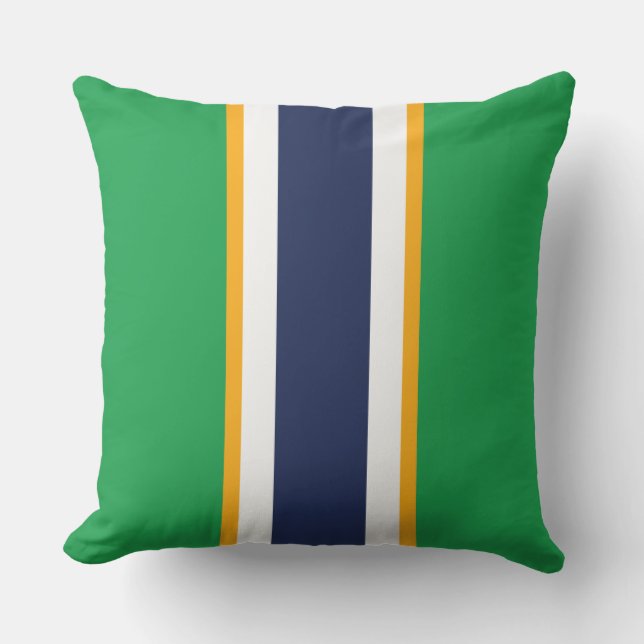 Sporty Navy Blue White Kelly Green Racing Streifen Kissen (Vorderseite)