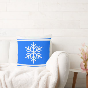 Sporty Nordic Snowflake Bright Blue White Stripes Kissen
