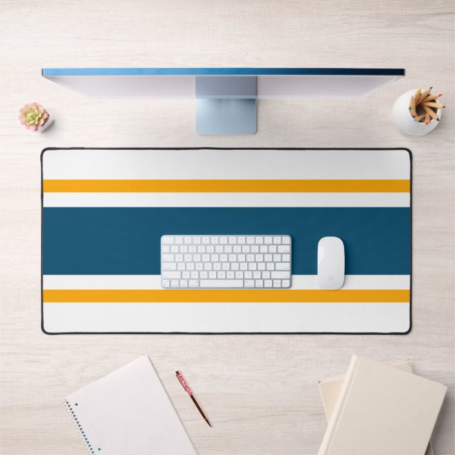 Sporty Ocean Blue Yellow Racing Stripes Sur Blanc (Bureau 1)