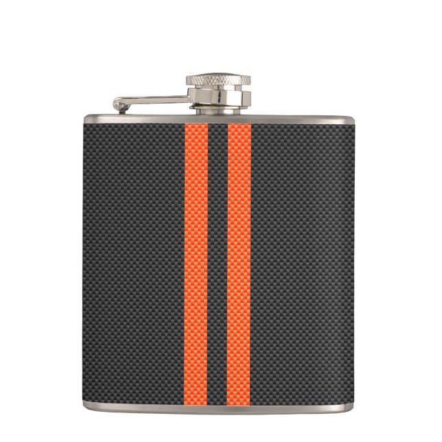 Sporty Orange Streifen auf Carbon Fiber wie Print Flachmann (Vorderseite)