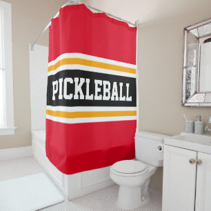 Sporty PICKLEBALL Bright Red Black Racing Streifen Duschvorhang