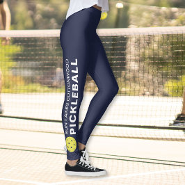 Sporty Pickleball Custom Town Team Name Navy Blue Leggings