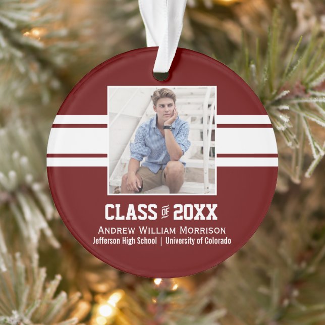 Sporty Prep Abschluss Foto Class 20XX Ornament (Baum)