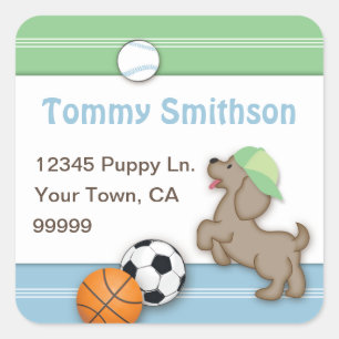 Sporty Puppy Custom Address Label Quadratischer Aufkleber