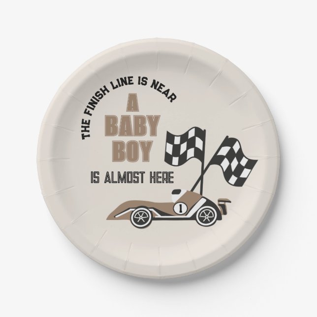 Sporty Race Car Boy Babydusche Pappteller (Vorderseite)