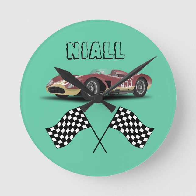 Sporty Race Car  Runde Wanduhr (Vorderseite)