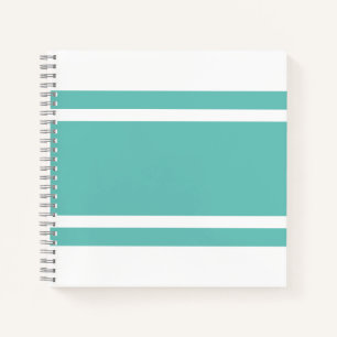 Sporty Retro Wide Aqua Racing Streifen auf Weiß Notizbuch