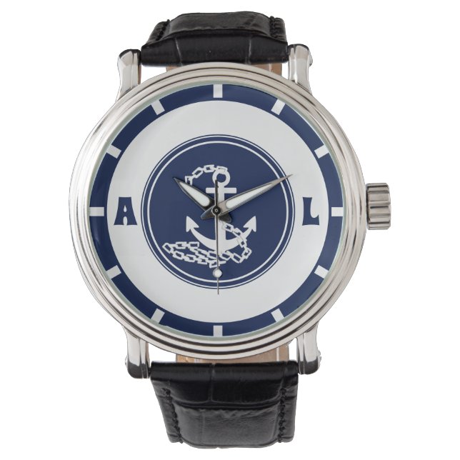 Sporty Sailor Style, Custom Initials, Nautical Armbanduhr (Vorderseite)
