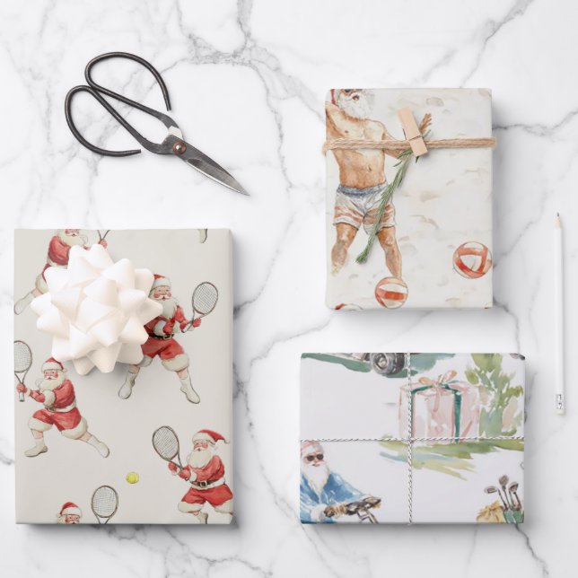 Sporty Santa Wrapping Paper Flat Sheet Set Geschenkpapier Set (Vorderseite)