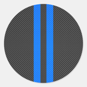 Sporty Sky Blue Carbon Fibre Racing Strips Runder Aufkleber