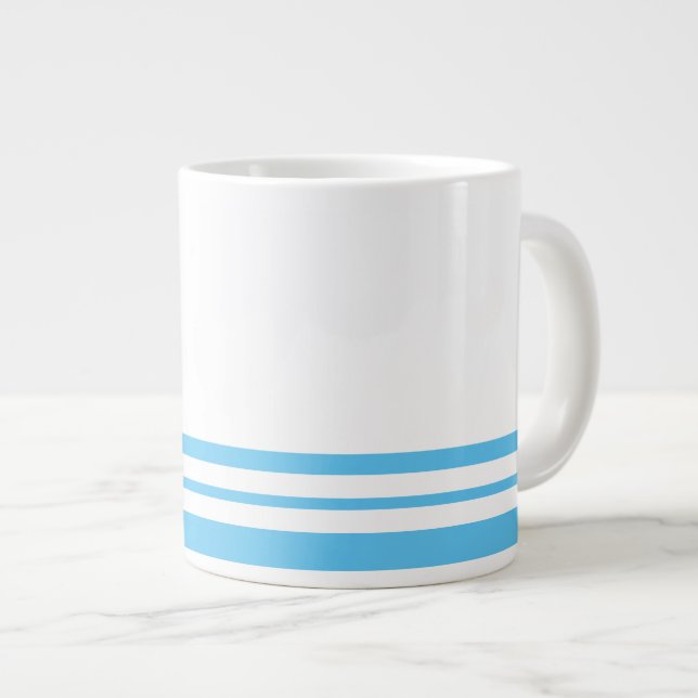 Sporty Sky Blue White Twin Bold Stripes Jumbo-Tasse (Vorderseite Rechts)