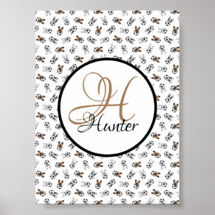 Sporty Soccer Puppies Mit Monogramm Poster