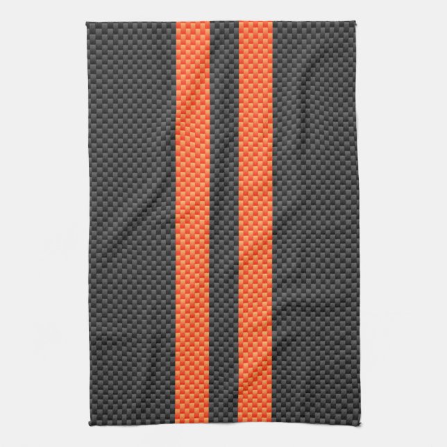 Sporty Vibrant Orange Stripes Carbon Fibre Style Handtuch (Vertikal)