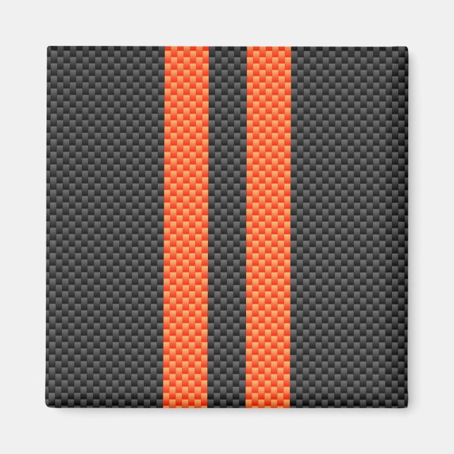 Sporty Vibrant Orange Stripes Carbon Fibre Style Magnet (Vorne)