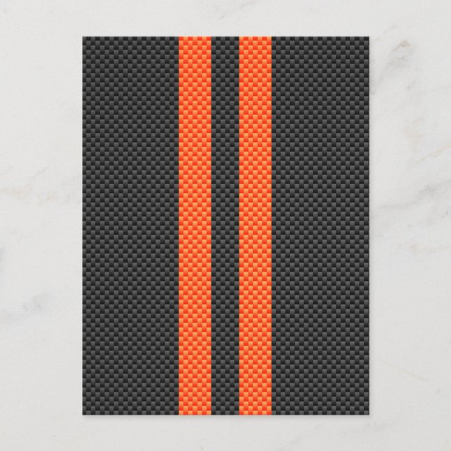 Sporty Vibrant Orange Stripes Carbon Fibre Style Postkarte (Vorderseite)