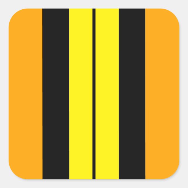 Sporty Vivid Golden Yellow Black Racing Streifen Quadratischer Aufkleber (Vorderseite)