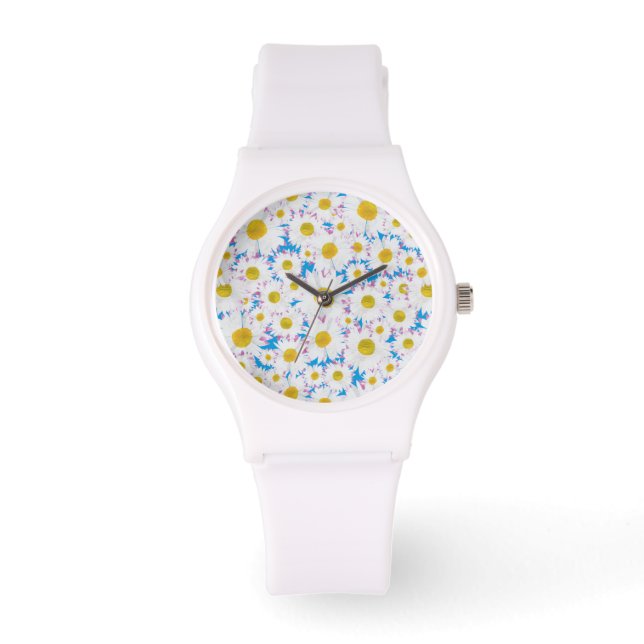 Sporty White Armbanduhr: Ditzy White Daisis: Blue Armbanduhr (Vorderseite)