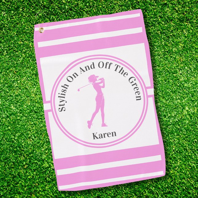 Sporty Woman Golfer Silhouette Stehendes Golf T-Sh Golfhandtuch (Von Creator hochgeladen)