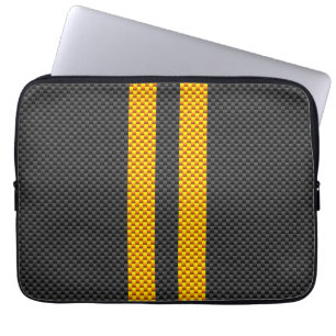 Sporty Yellow Racing Stripes Carbon Fibre Style Laptopschutzhülle