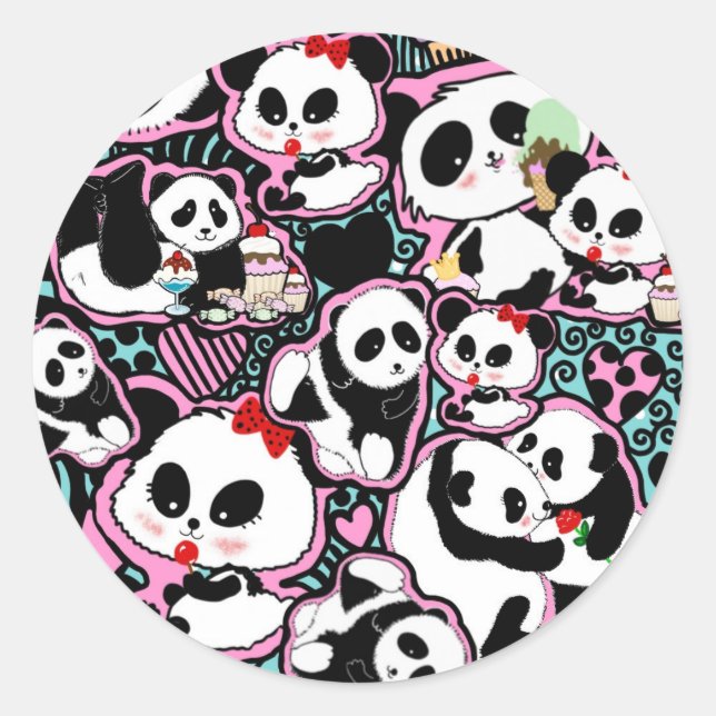 Spot den Panda! Panda Doodles Runder Aufkleber (Vorderseite)