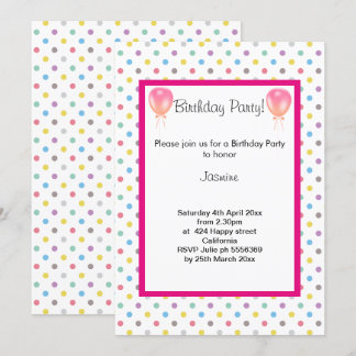 Spot Pastel Balloon Pink BIRTHDAY PARTY EINLADUNG