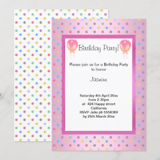 Spot Pastel Balloon Pink BIRTHDAY PARTY EINLADUNG