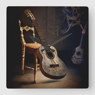 Spotlight auf der Gitarrenwall-Uhr Quadratische Wanduhr