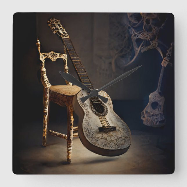 Spotlight auf der Gitarrenwall-Uhr Quadratische Wanduhr (Vorderseite)