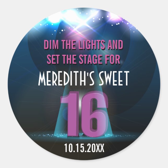 Spotlight Star Lila Sweet 16 Runder Aufkleber (Vorderseite)