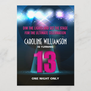 Spotlight Star Pink 13. Geburtstag Einladung