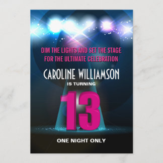 Spotlight Star Pink 13. Geburtstag Einladung