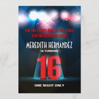 Spotlight Star Red Sweet 16 Einladung