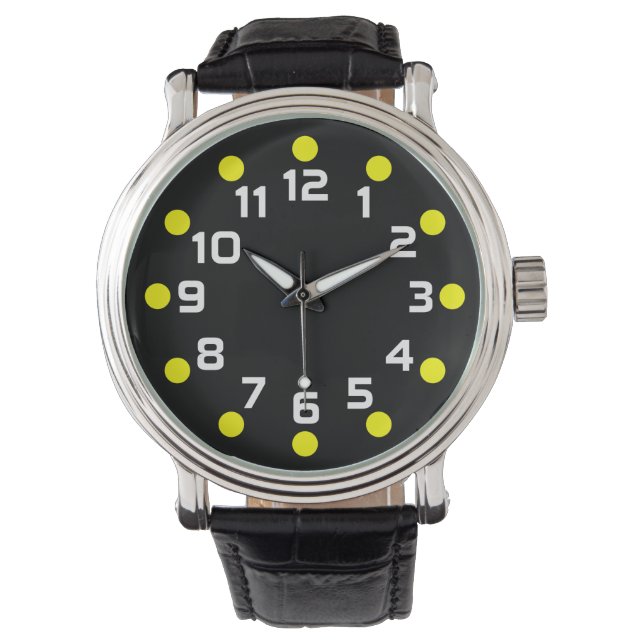 Spotmarkierungen - Gelb und Weiß auf schwarz Armbanduhr (Vorderseite)