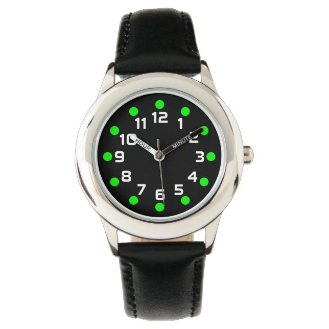 Spotmarkierungen - grün und weiß auf schwarz armbanduhr (Vorderseite)