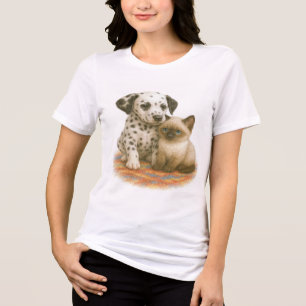 Spots & Snuggles - Dalmatiner Pup & Siamese Kitten Tri-Blend Shirt