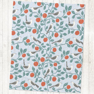 Spottdrossel Orangenblüten Vogel Blume Hellblau Fleecedecke