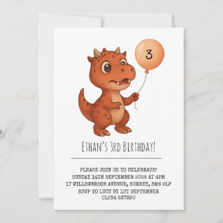 Spotted Red Dino with Peach Balloon Birthday Einladung