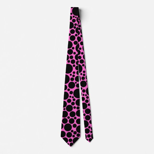 Spotty - Black on Pink (FF66CC) Krawatte (Vorderseite)