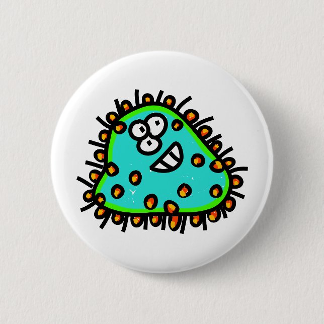 Spotty Cartoon-Mikrobe Button (Vorderseite)
